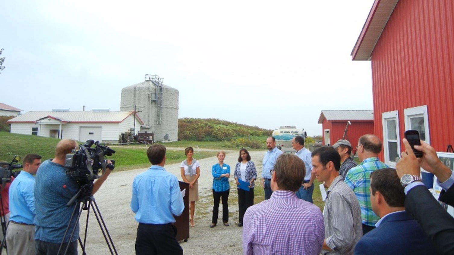 Green Mountain Power, GSR Solutions leadership, farm representatives, and project participants at a Vermont press event
